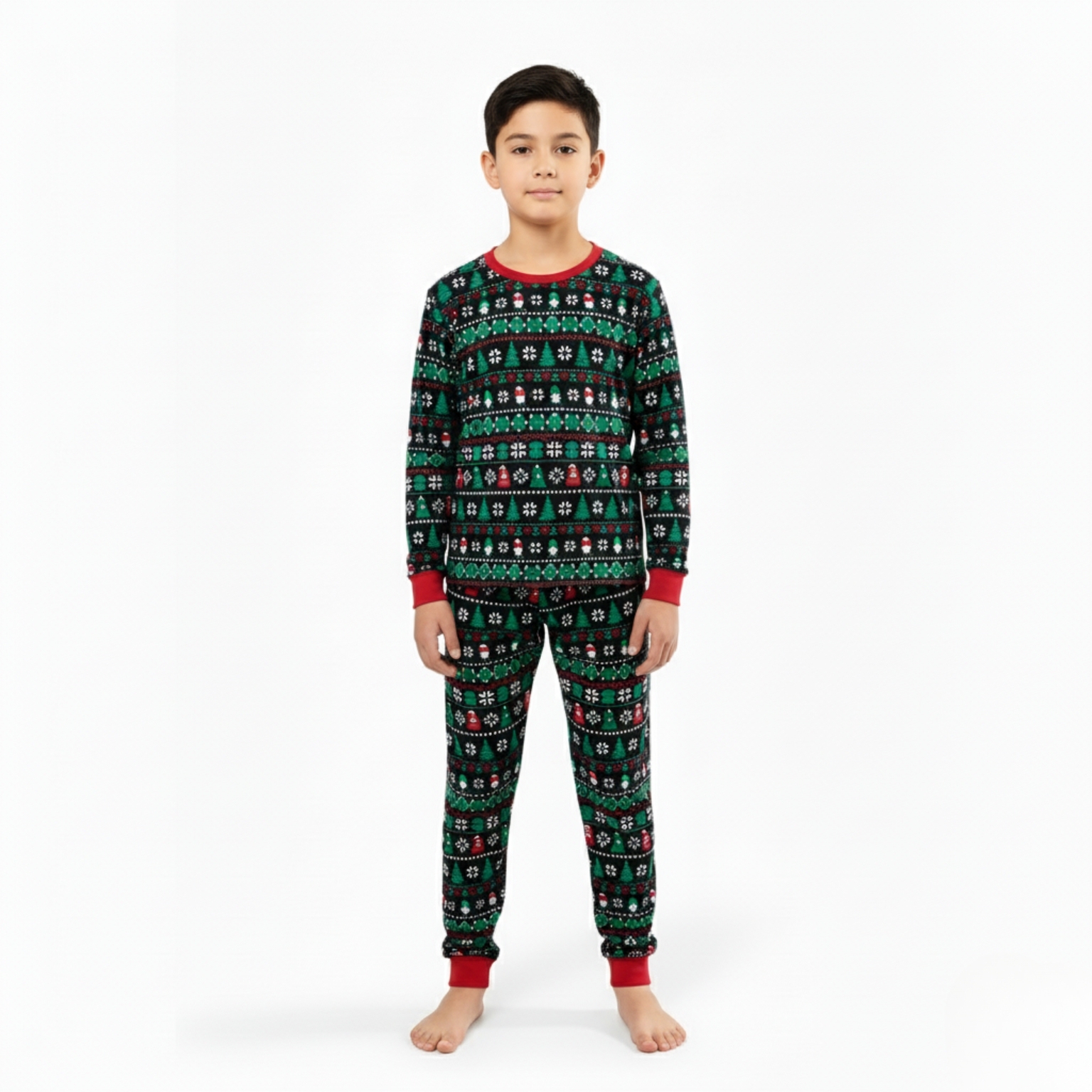 Snowflake And Candy Cane Printed Family Matching Christmas Pajama Set