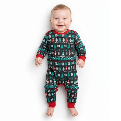 Snowflake And Candy Cane Printed Family Matching Christmas Pajama Set