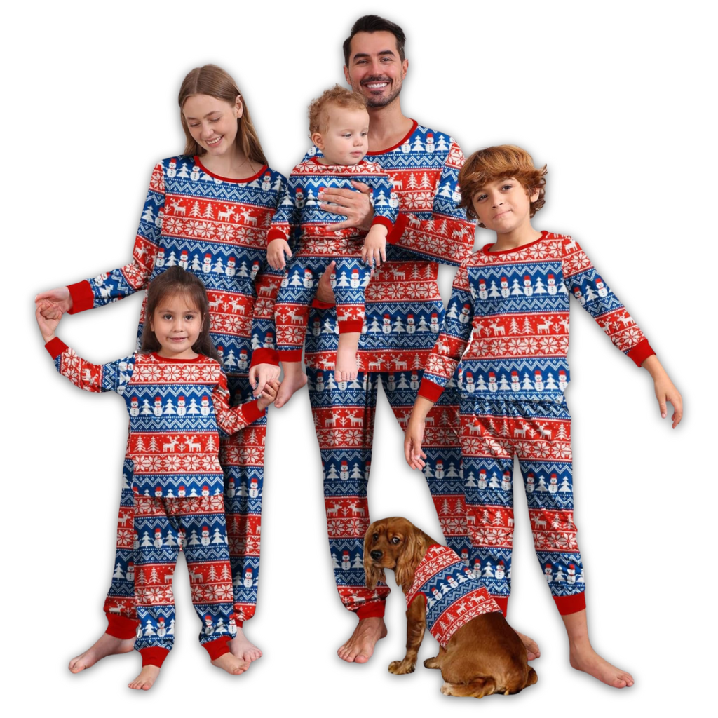 Snowman Design Matching Family Christmas Pajamas With Long Sleeve Tops And Loungewear