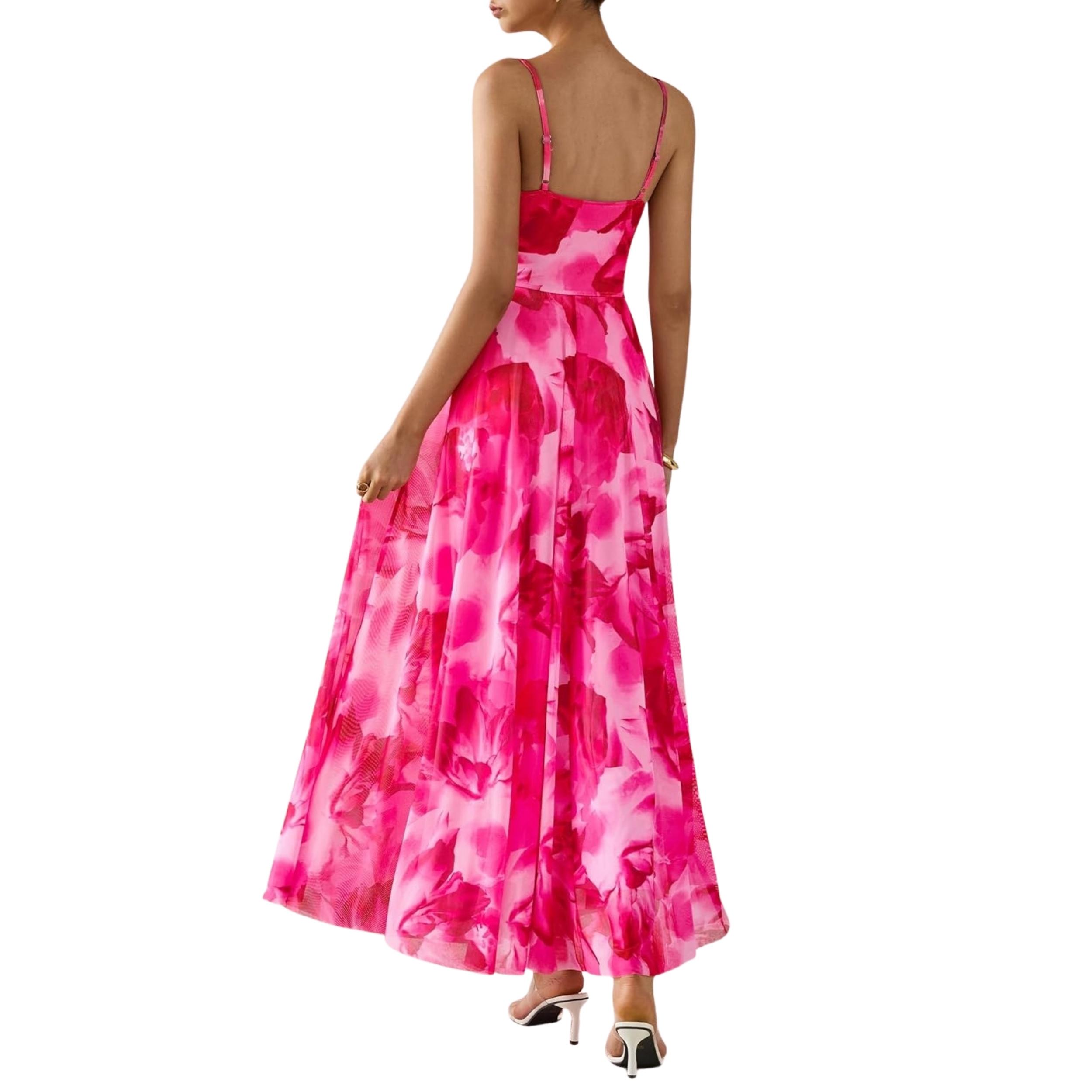 Spaghetti Strap Printed Beach Party Style Floral Maxi Dress 