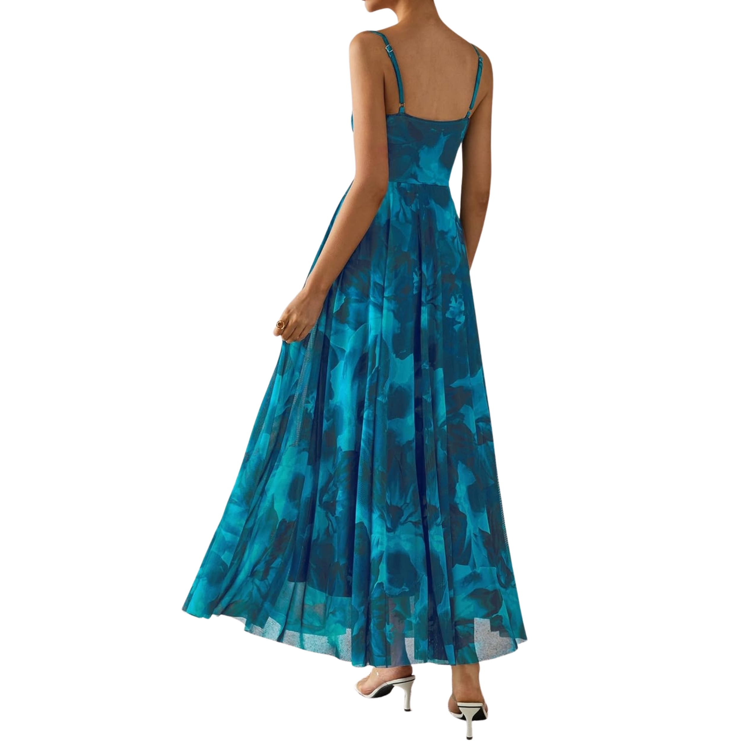 Spaghetti Strap Printed Beach Party Style Floral Maxi Dress 