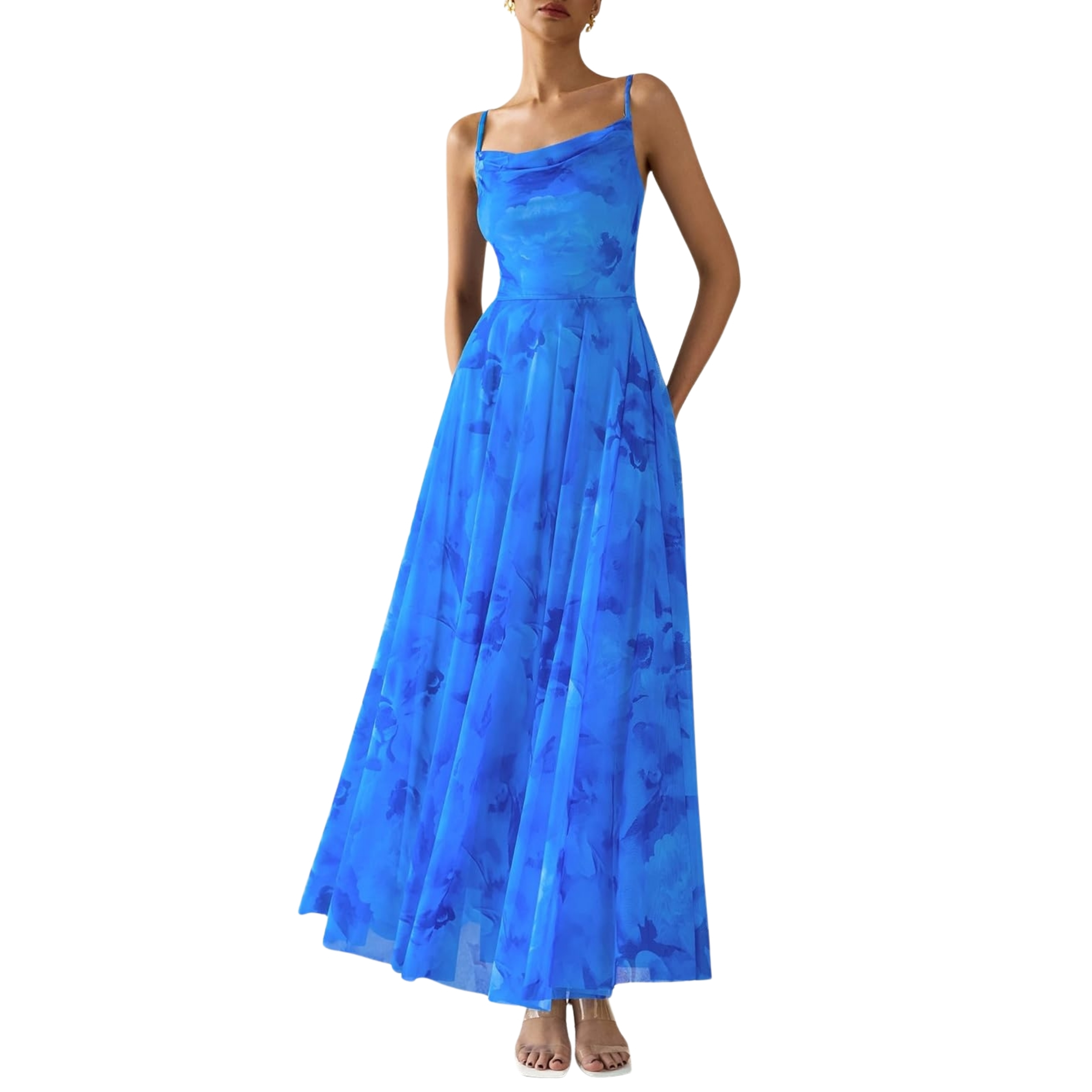 Spaghetti Strap Printed Beach Party Style Floral Maxi Dress 