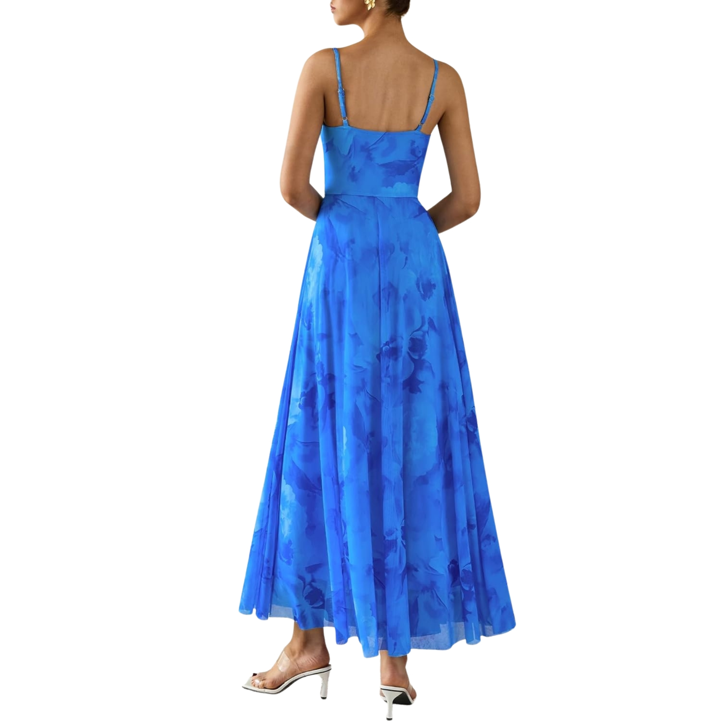 Spaghetti Strap Printed Beach Party Style Floral Maxi Dress 