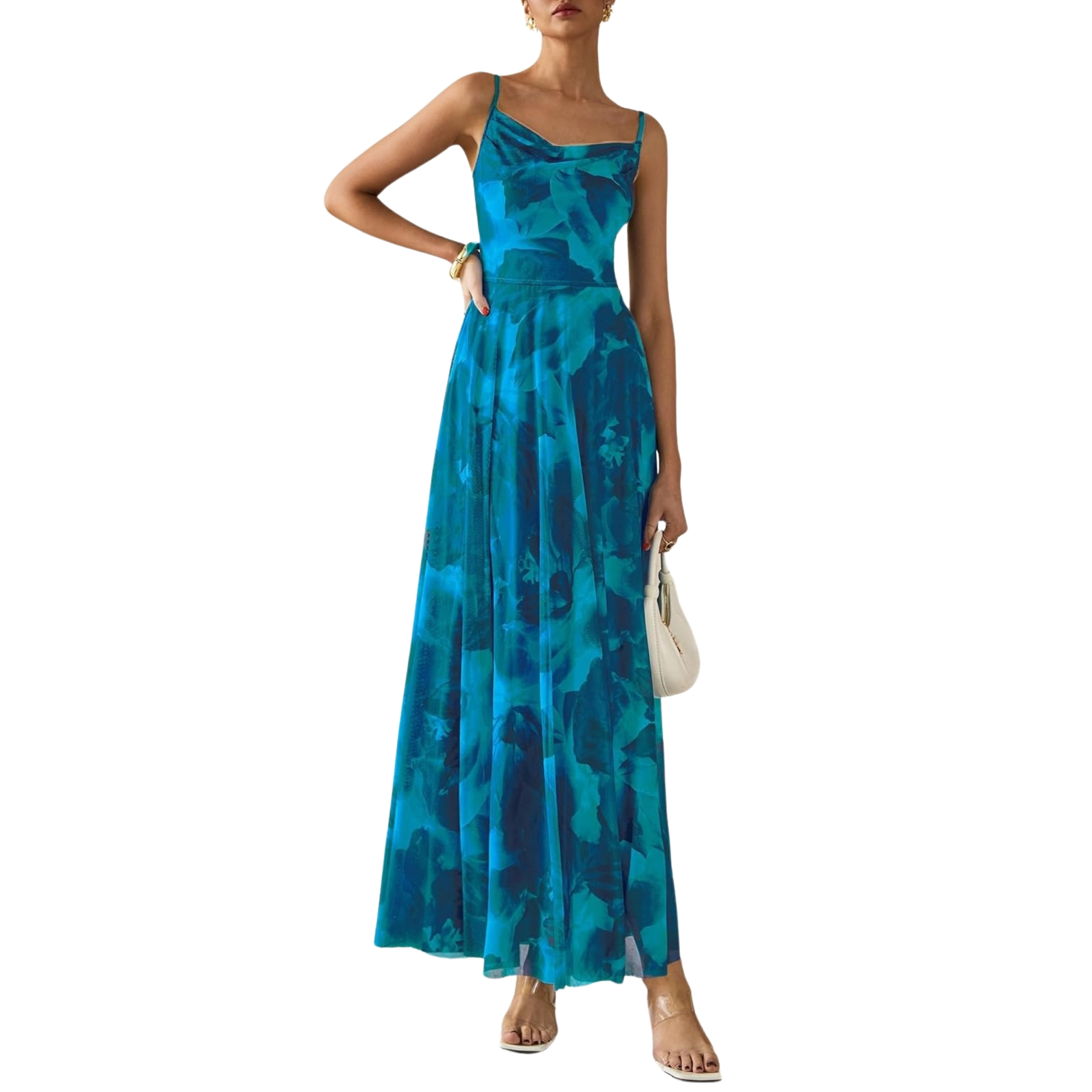 Spaghetti Strap Printed Beach Party Style Floral Maxi Dress 