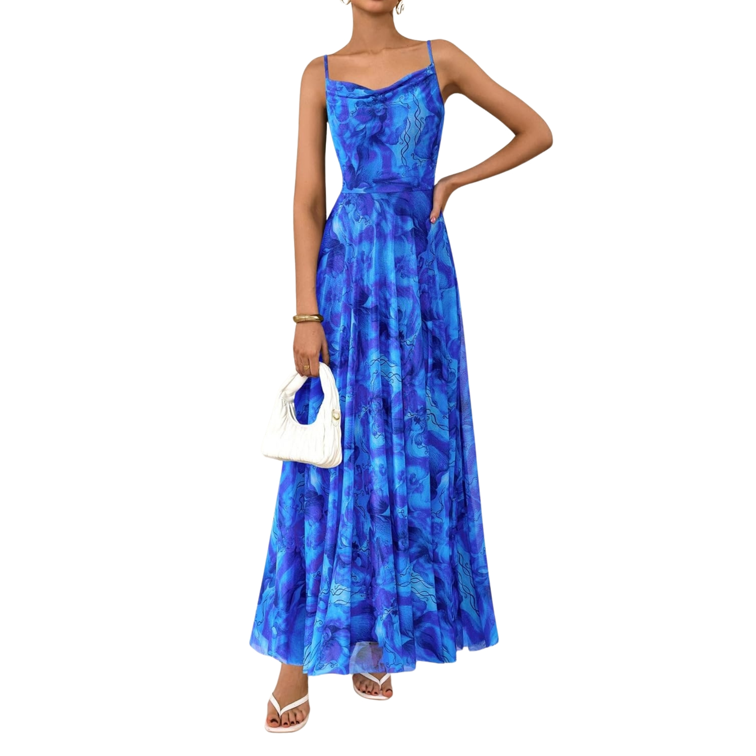 Spaghetti Strap Printed Beach Party Style Floral Maxi Dress 