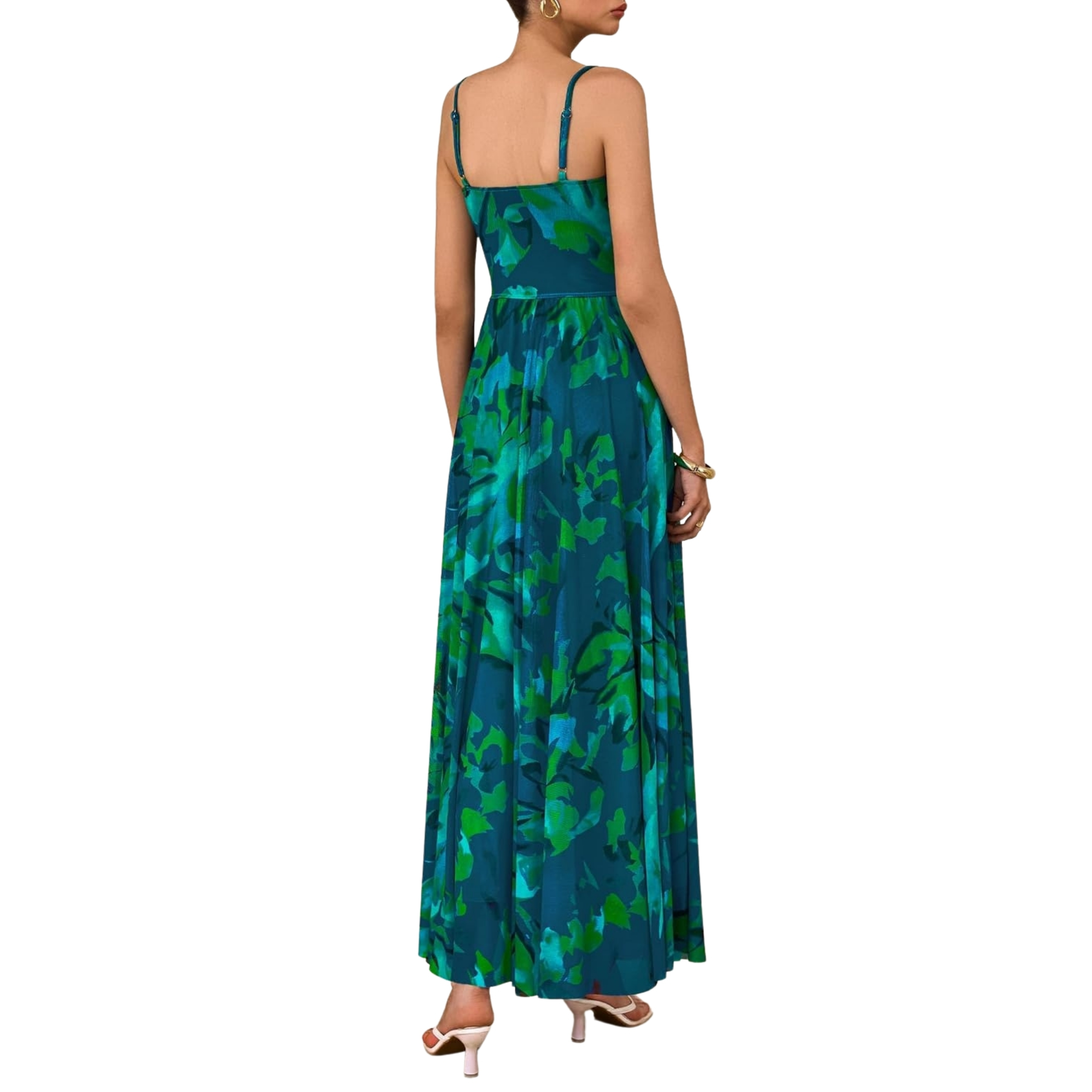 Spaghetti Strap Printed Beach Party Style Floral Maxi Dress 
