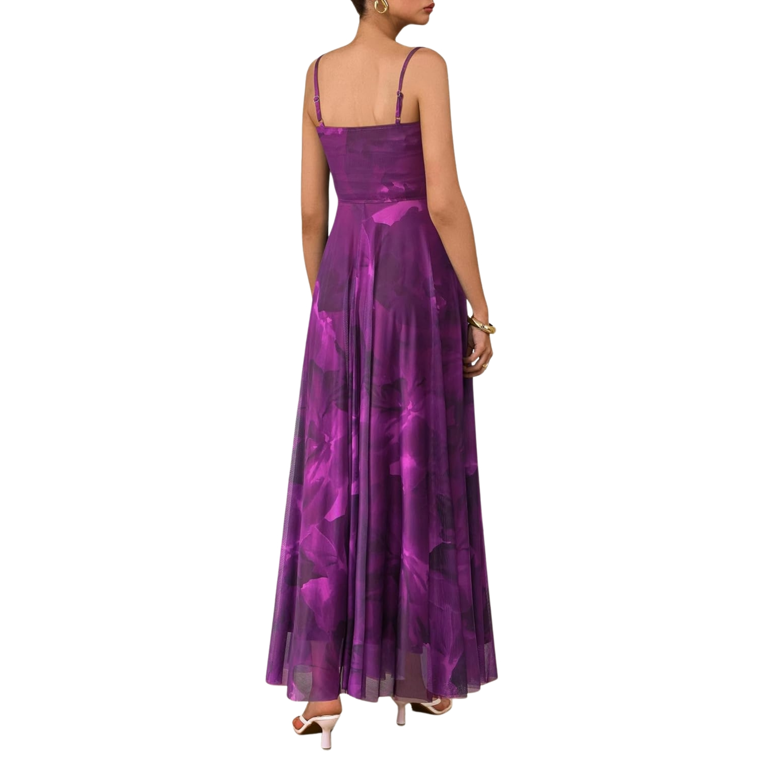 Spaghetti Strap Printed Beach Party Style Floral Maxi Dress 