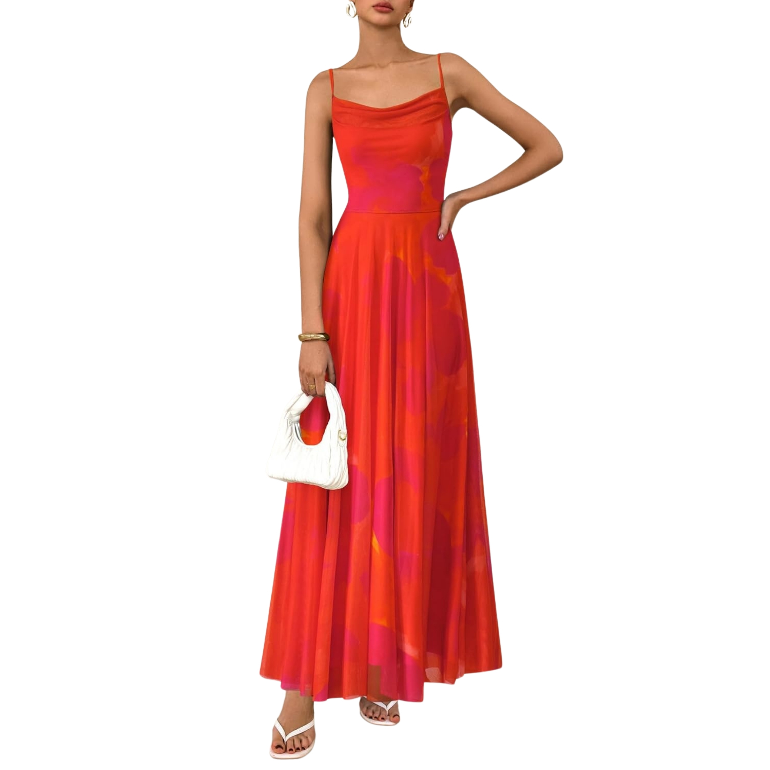 Spaghetti Strap Printed Beach Party Style Floral Maxi Dress 