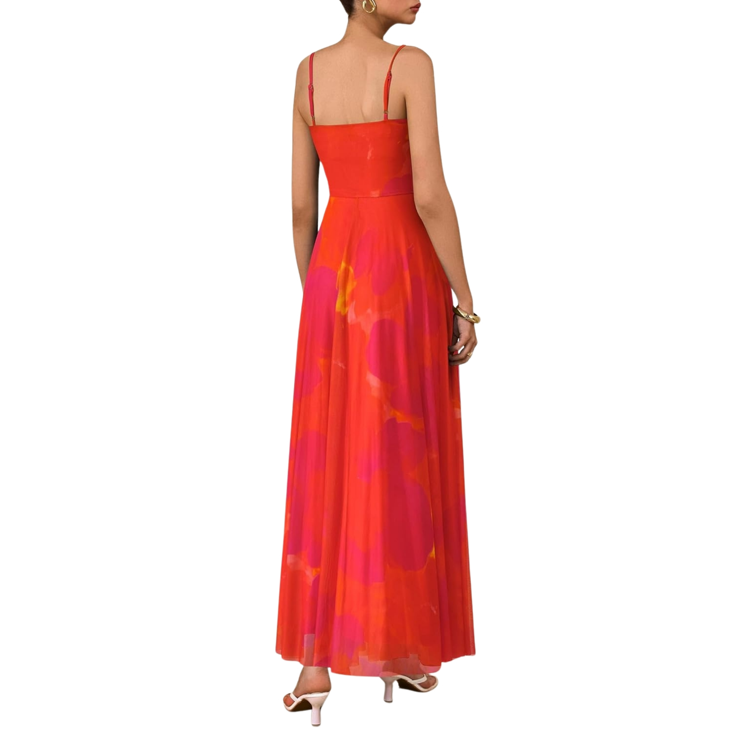 Spaghetti Strap Printed Beach Party Style Floral Maxi Dress 