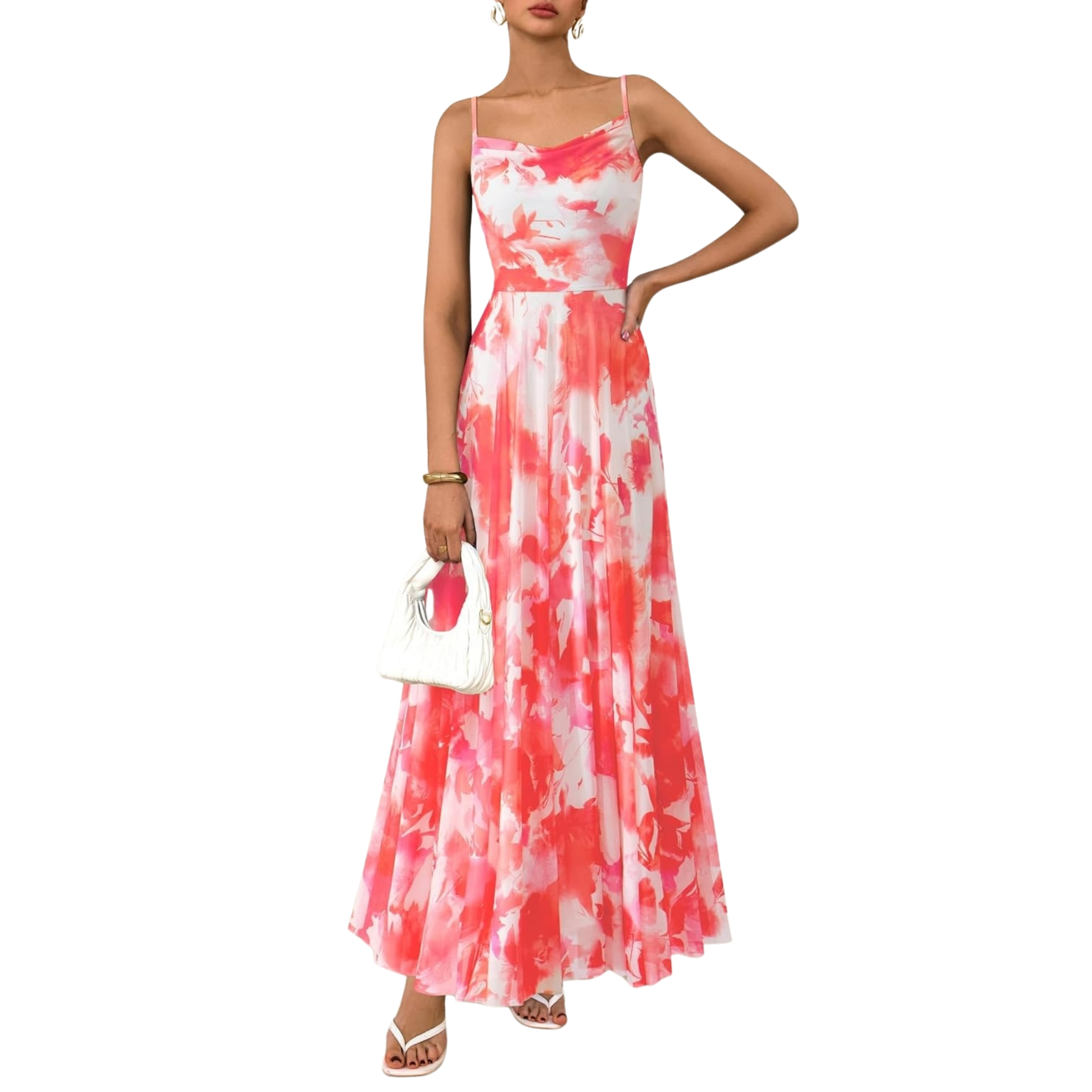 Spaghetti Strap Printed Beach Party Style Floral Maxi Dress 