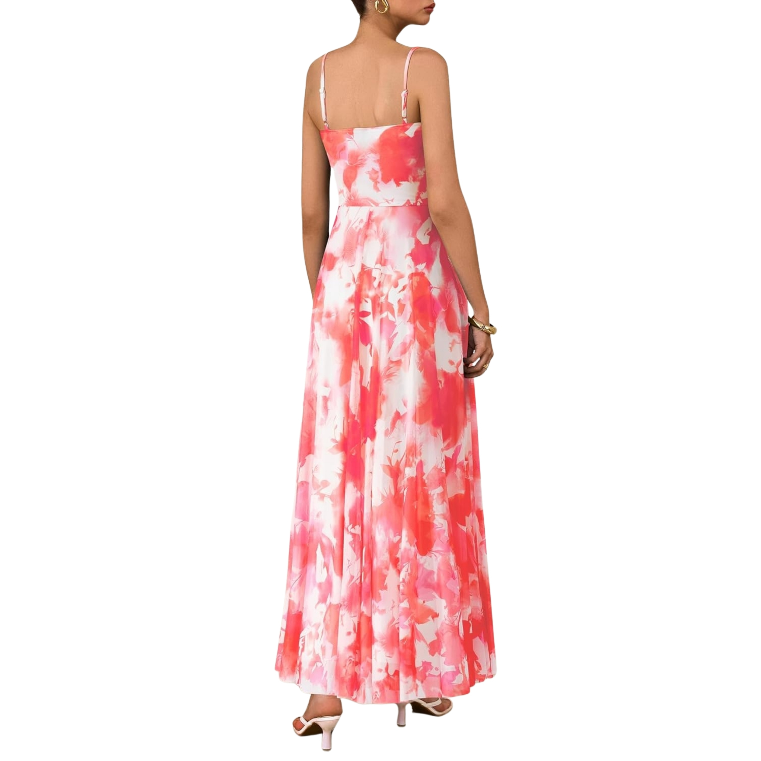 Spaghetti Strap Printed Beach Party Style Floral Maxi Dress 