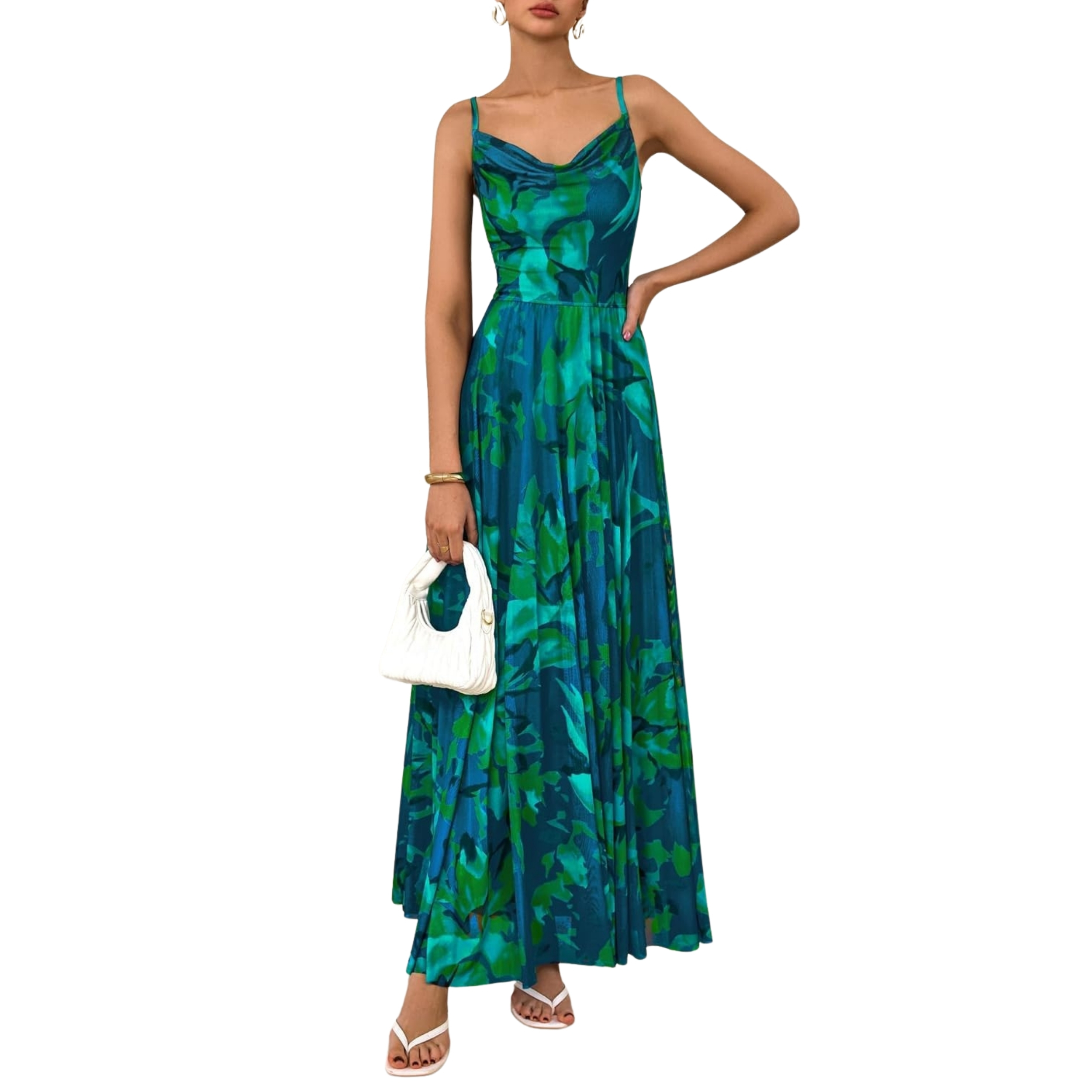 Spaghetti Strap Printed Beach Party Style Floral Maxi Dress 