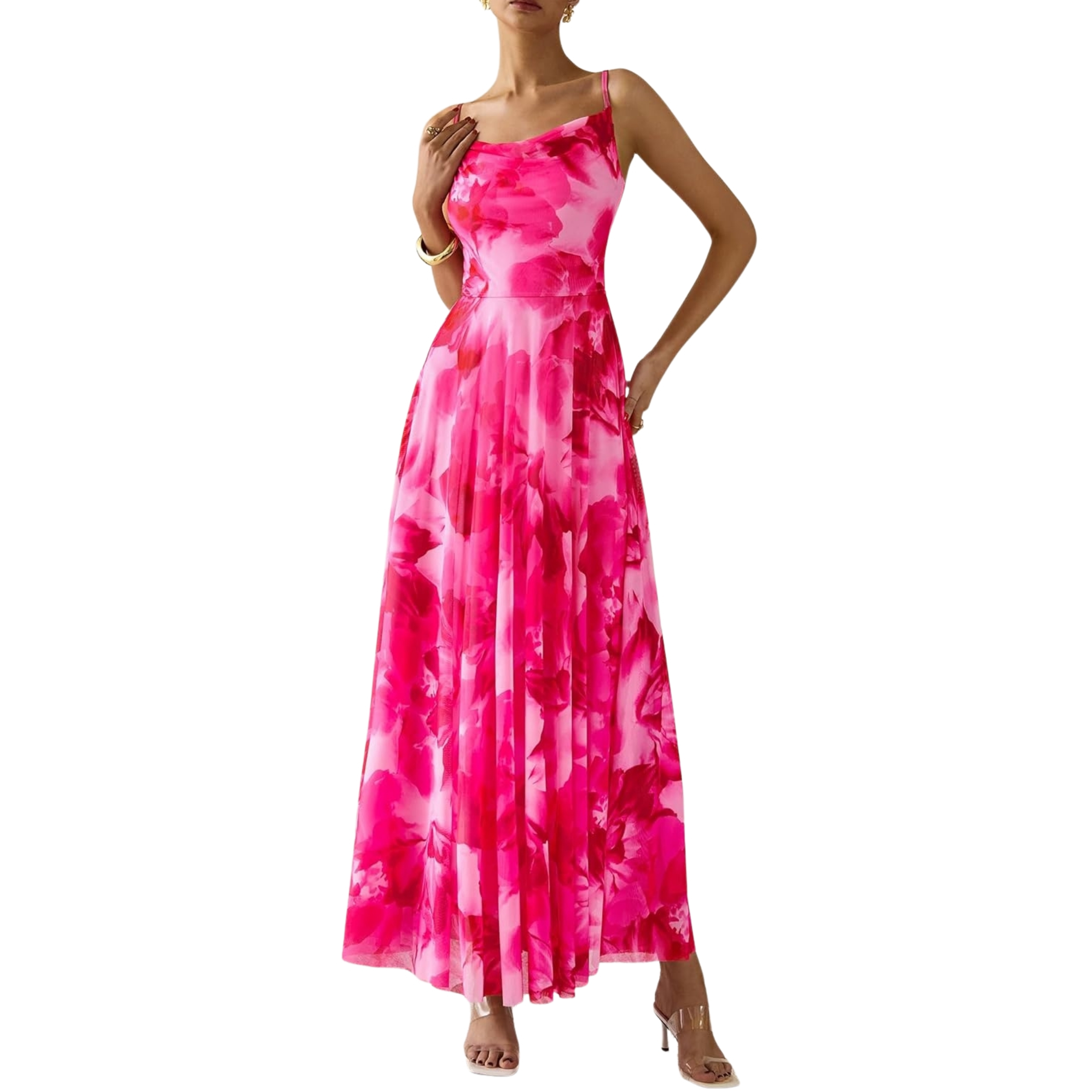 Spaghetti Strap Printed Beach Party Style Floral Maxi Dress 