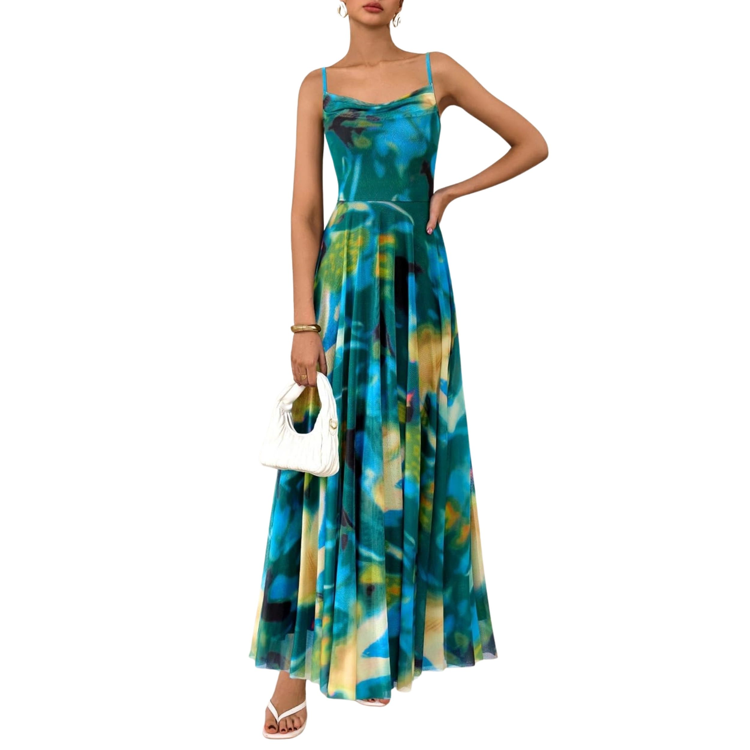 Spaghetti Strap Printed Beach Party Style Floral Maxi Dress 