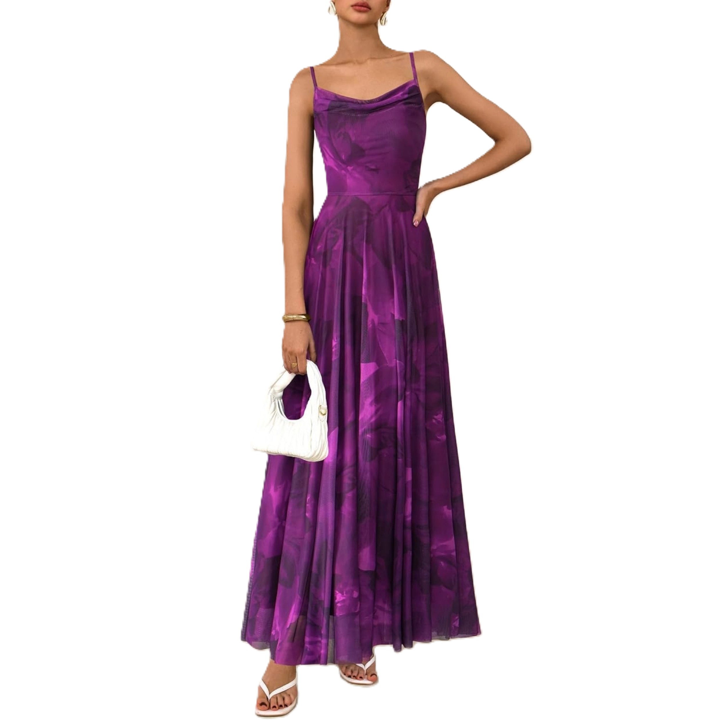 Spaghetti Strap Printed Beach Party Style Floral Maxi Dress 