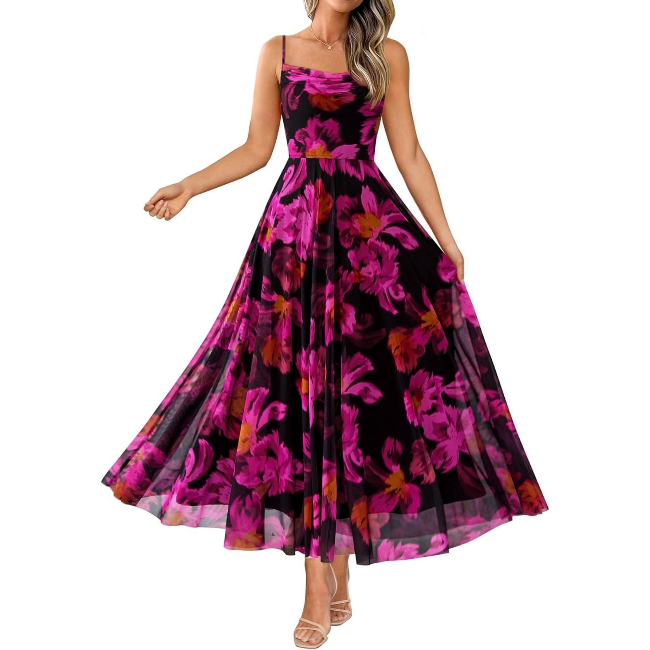 Spaghetti Strap Printed Beach Party Style Floral Maxi Dress 