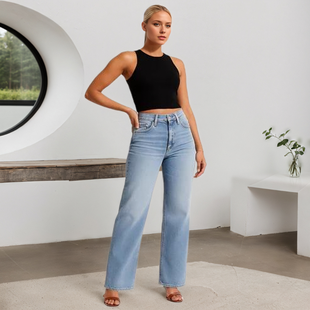 Straight Cut Button Fly Jeans