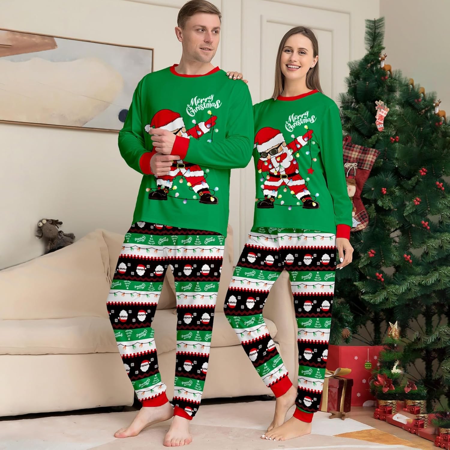 Swag Santa Design Matching Family Christmas Pajamas With Long Sleeve Tops And Loungewear