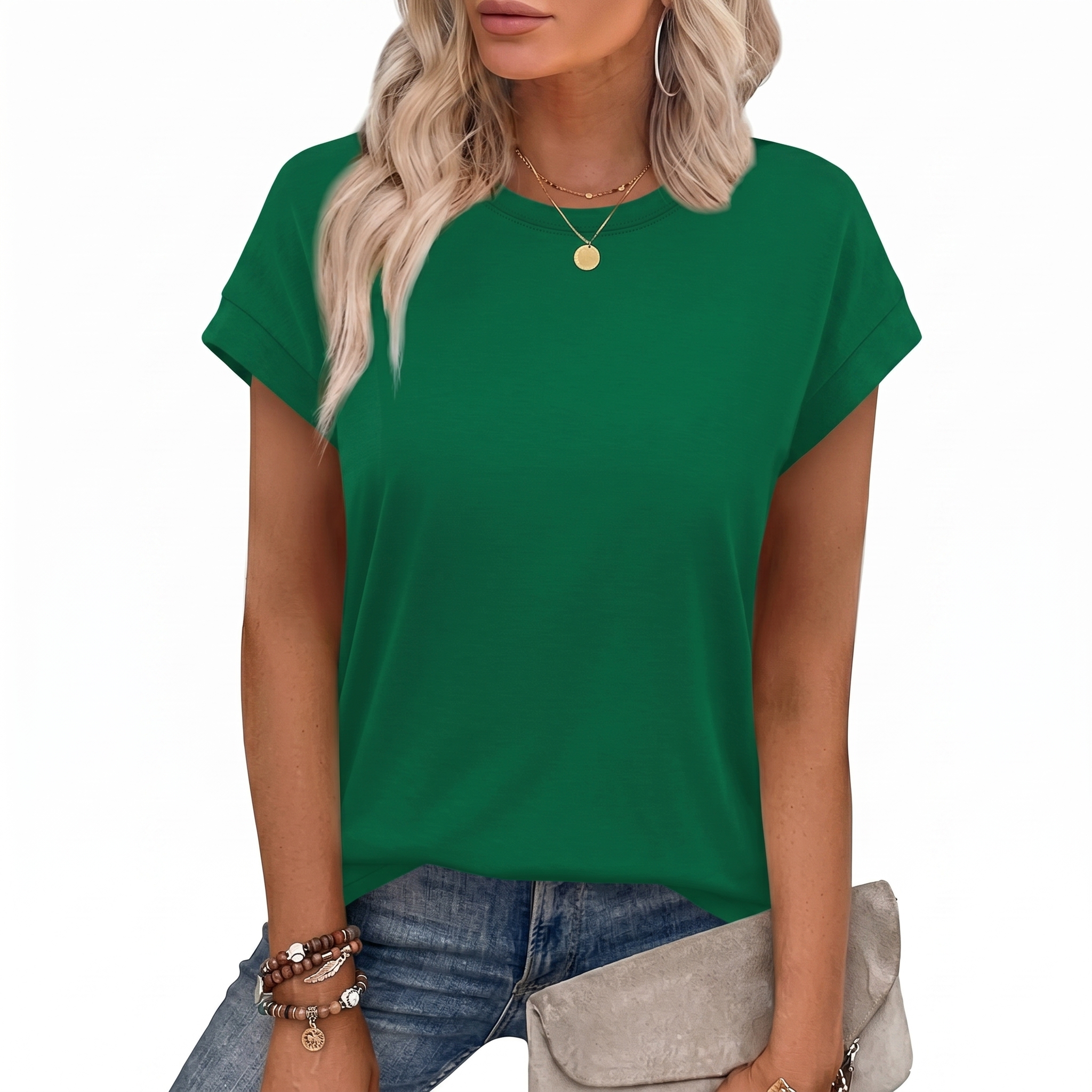 Short Sleeve Shirts Crew Tunic Blouses For Summer 