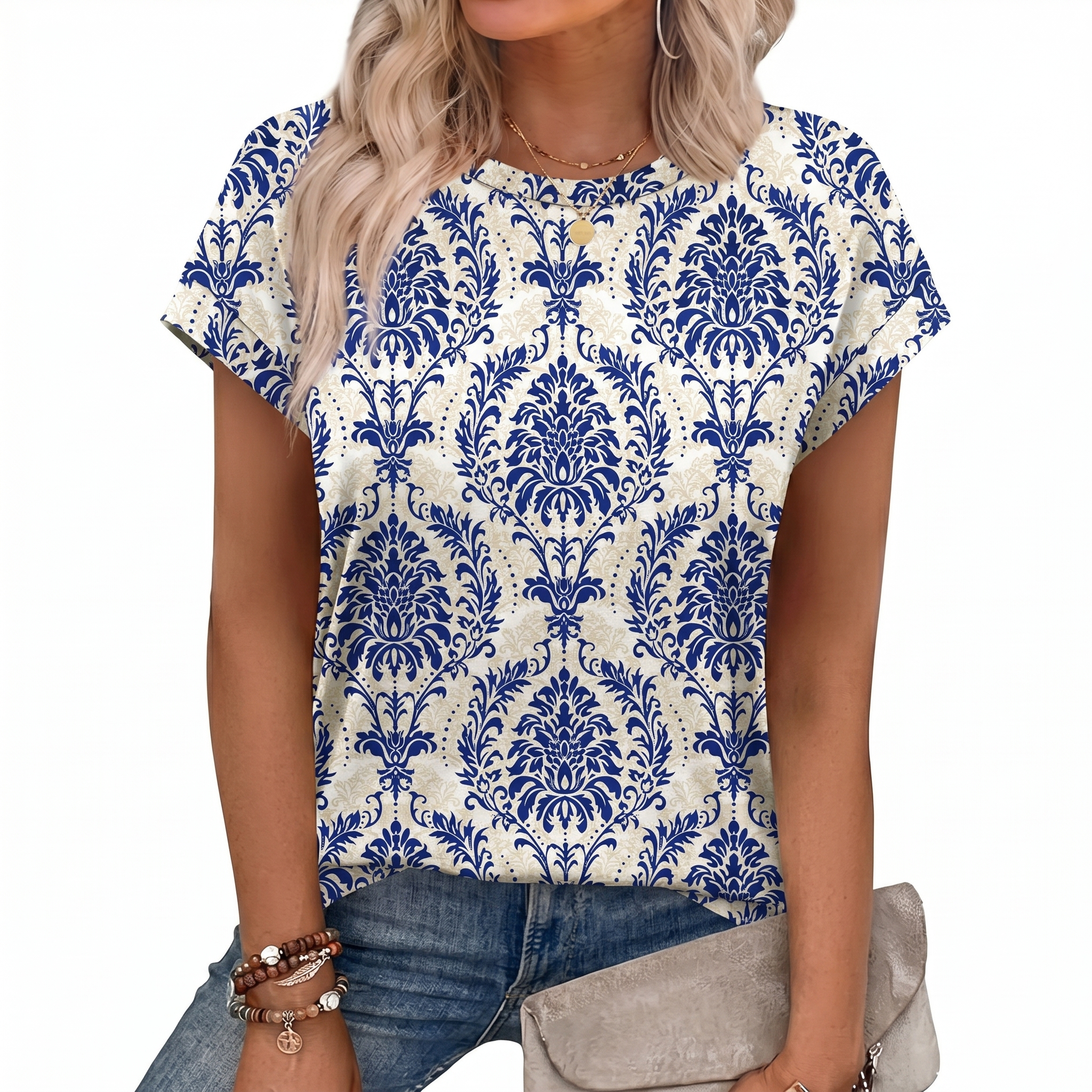 Short Sleeve Shirts Crew Tunic Blouses For Summer 