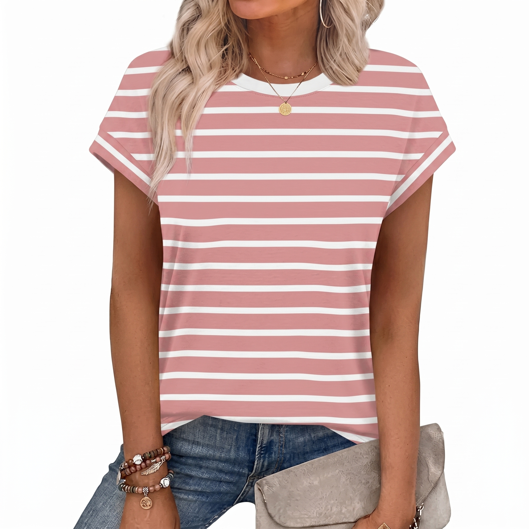 Short Sleeve Shirts Crew Tunic Blouses For Summer 