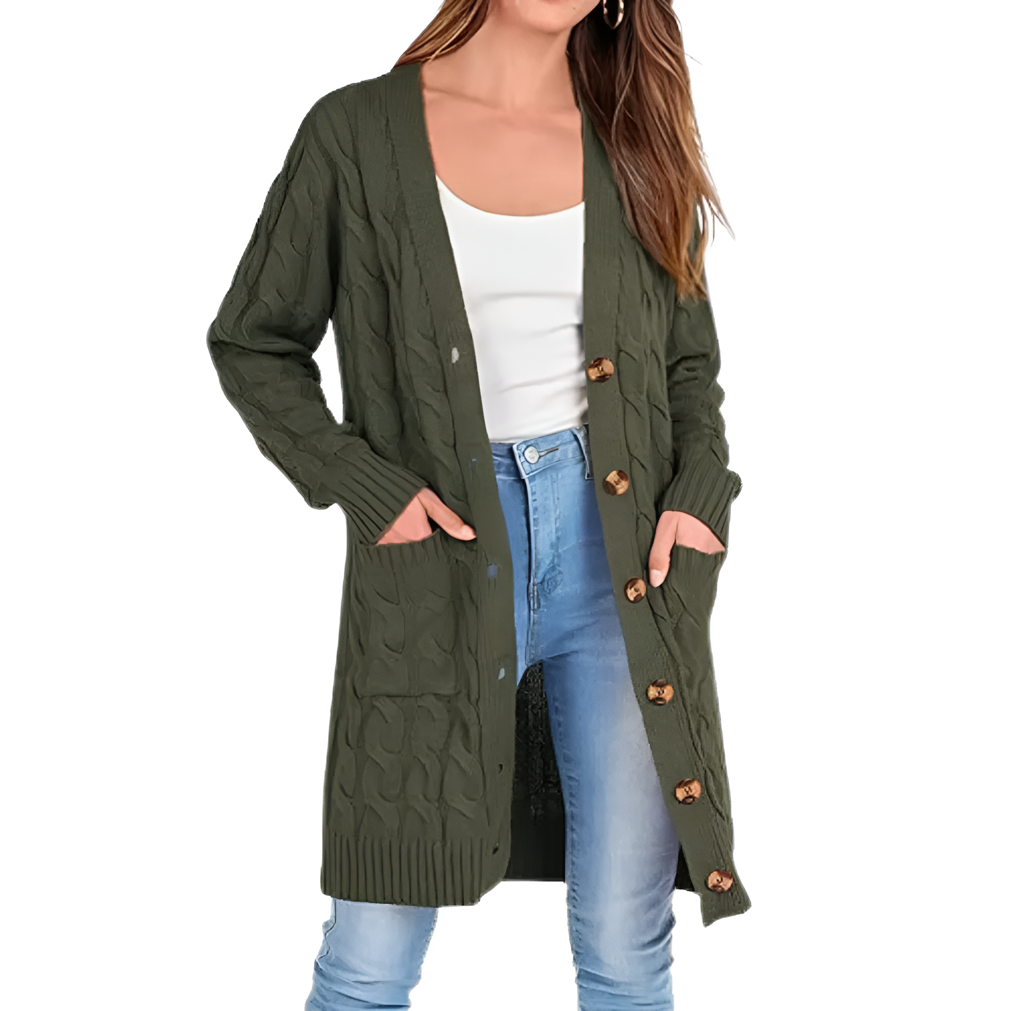 Long Cable Knit Open Front Cardigan