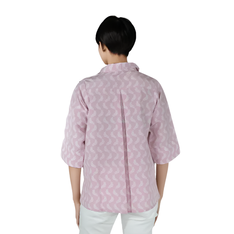 Zigzag Print Boxy Blouse With Front Zipper And Collar For Women