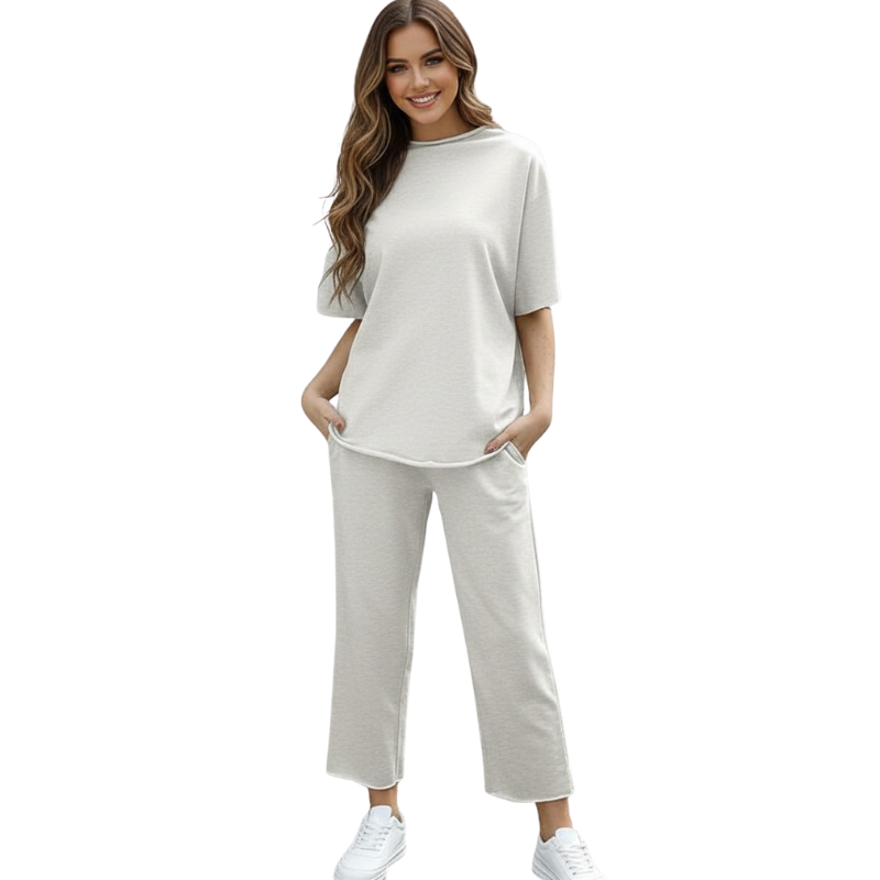 Womens Two Piece Outfits Batwing Sleeve Capelet Crew Neck Pullover Top Wide Leg Pants Lounge Set