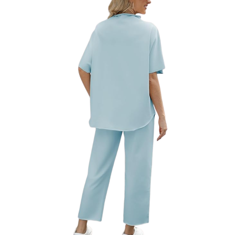 Womens Two Piece Outfits Batwing Sleeve Capelet Crew Neck Pullover Top Wide Leg Pants Lounge Set