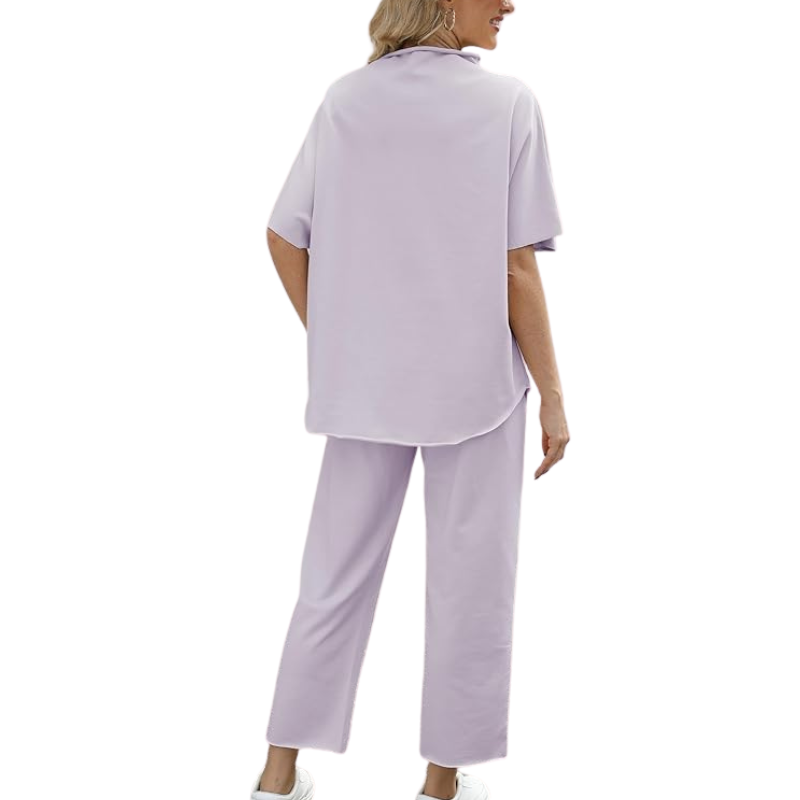 Womens Two Piece Outfits Batwing Sleeve Capelet Crew Neck Pullover Top Wide Leg Pants Lounge Set