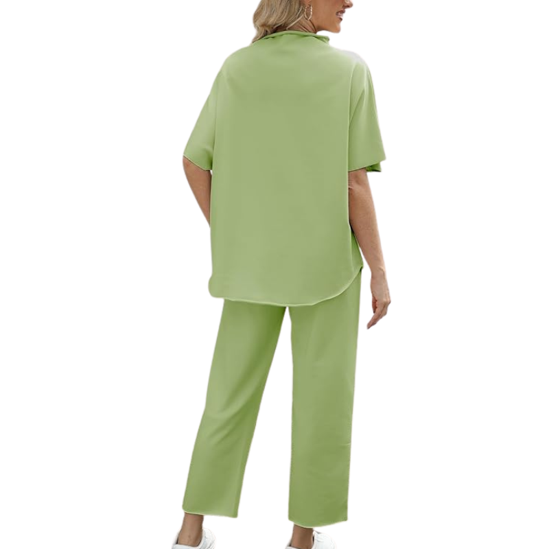 Womens Two Piece Outfits Batwing Sleeve Capelet Crew Neck Pullover Top Wide Leg Pants Lounge Set