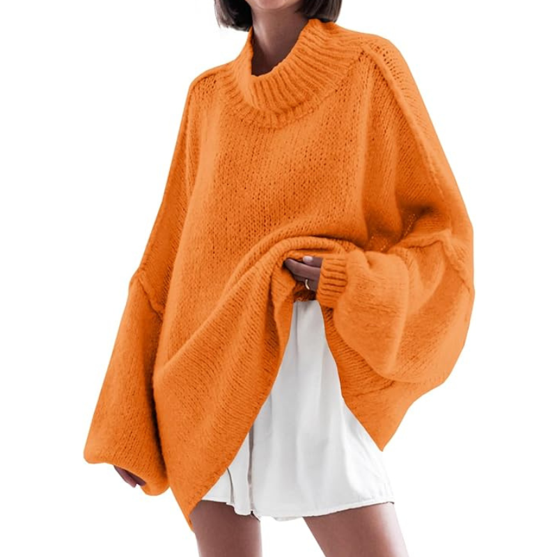  Womens Oversized Sweaters Mock Neck Batwing Long Sleeve 
