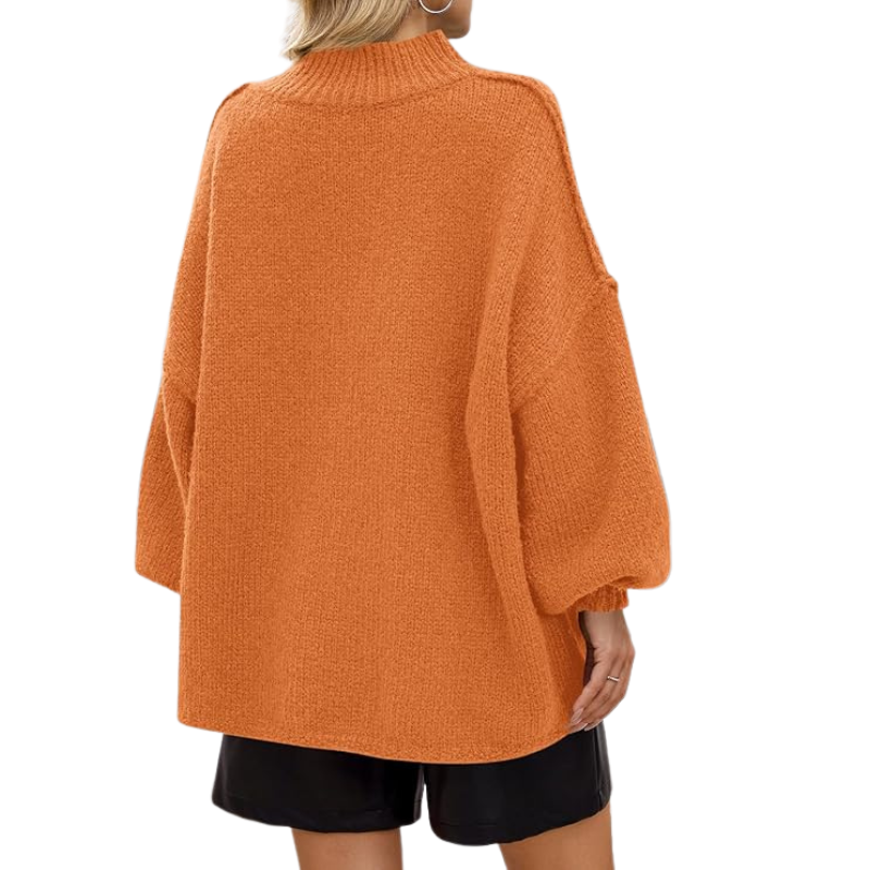  Womens Oversized Sweaters Mock Neck Batwing Long Sleeve 