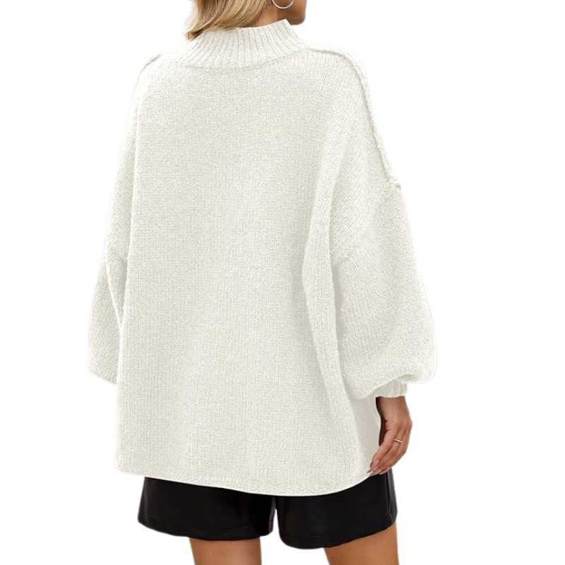  Womens Oversized Sweaters Mock Neck Batwing Long Sleeve 