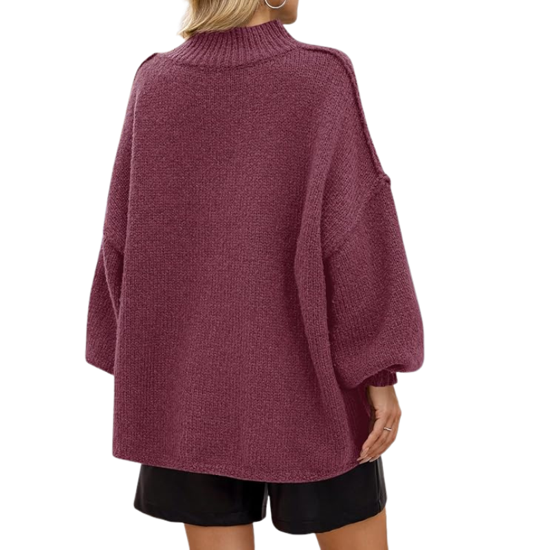  Womens Oversized Sweaters Mock Neck Batwing Long Sleeve 