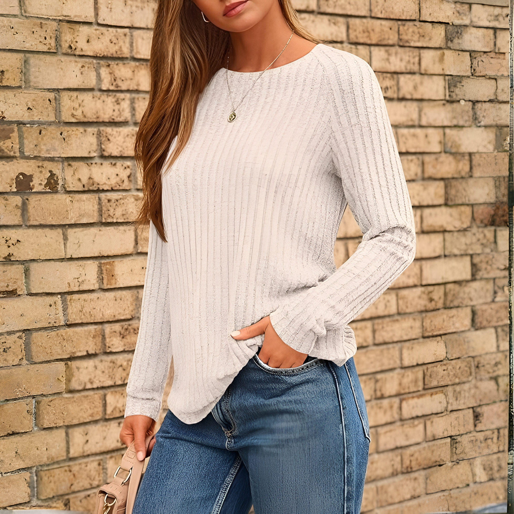 Soft Ribbed Long Sleeve T Shirt For Women 