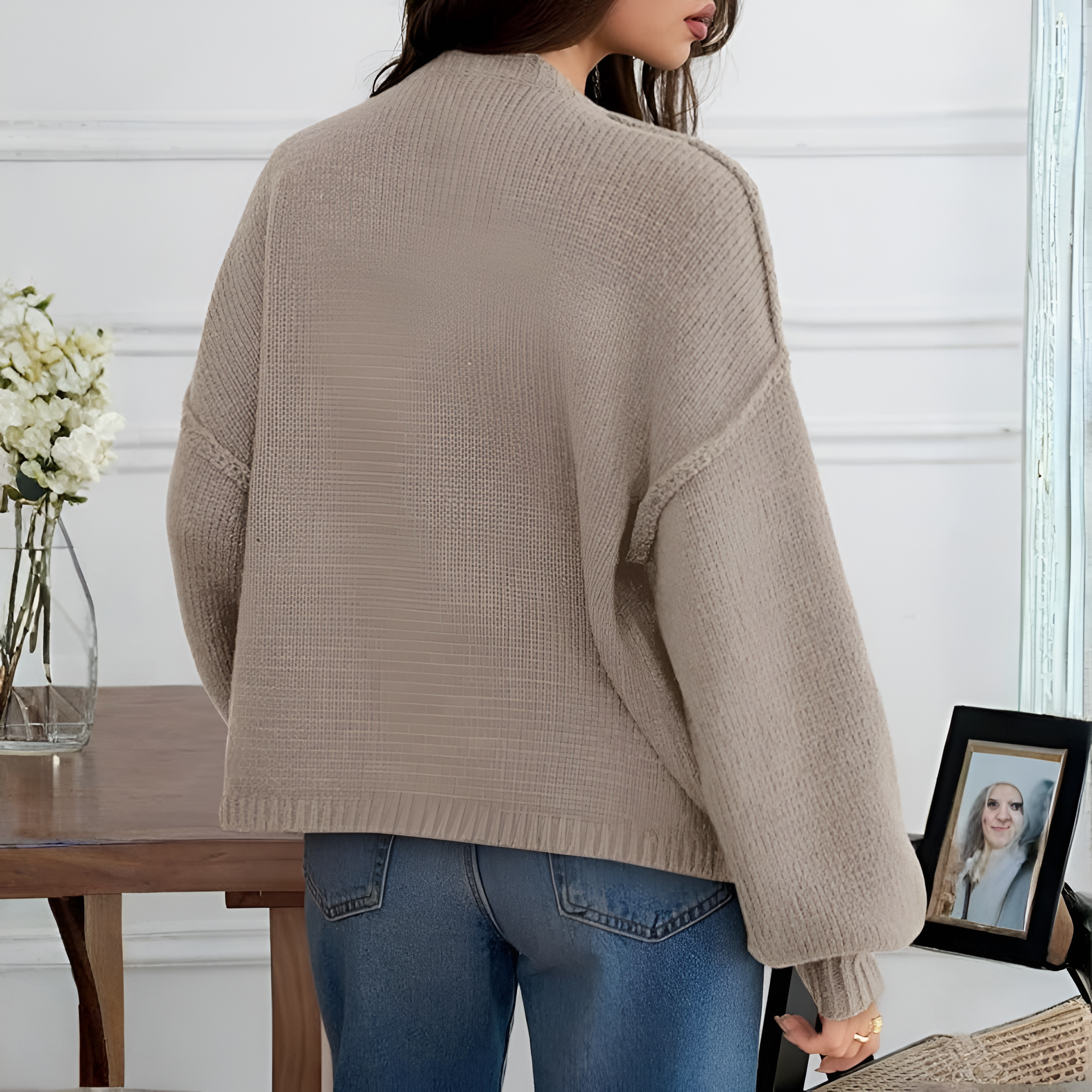 Oversized Button Up Knit Cardigan With Lantern Sleeves