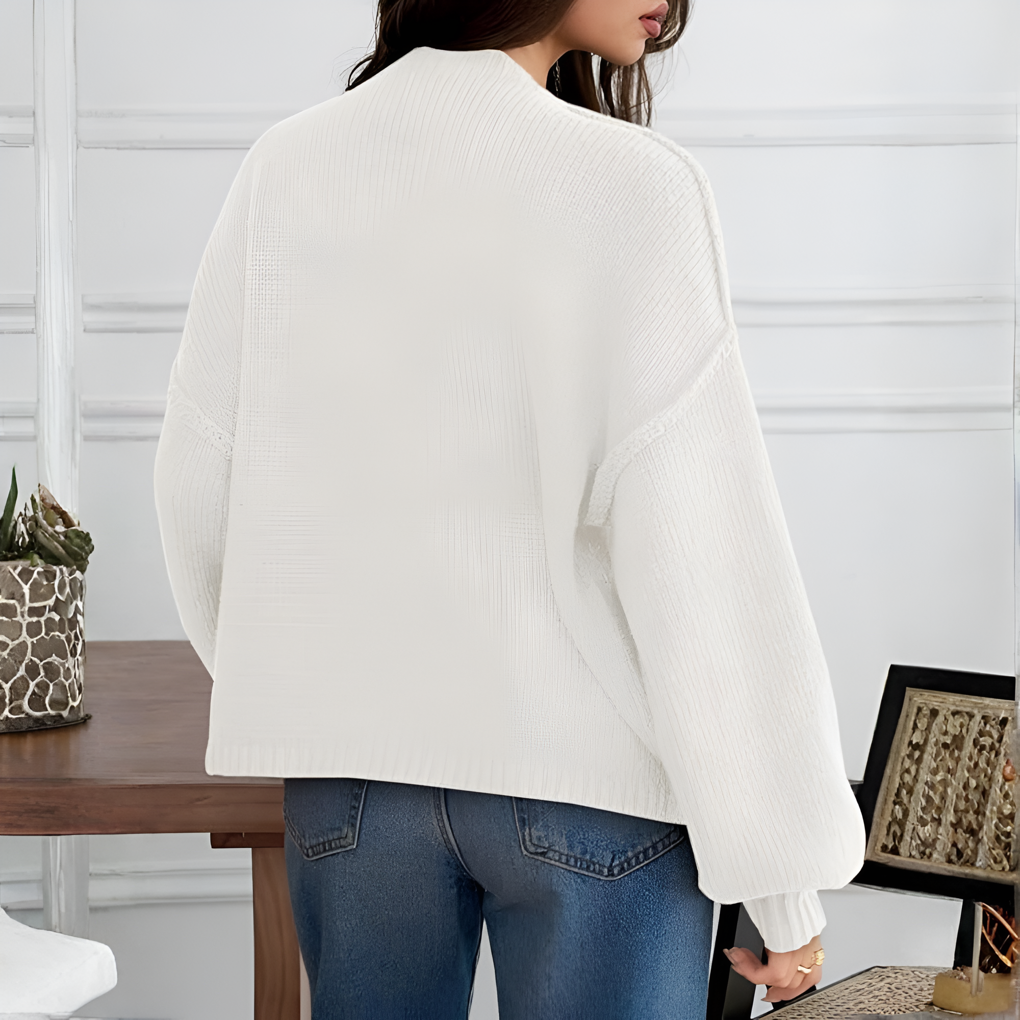 Oversized Button Up Knit Cardigan With Lantern Sleeves