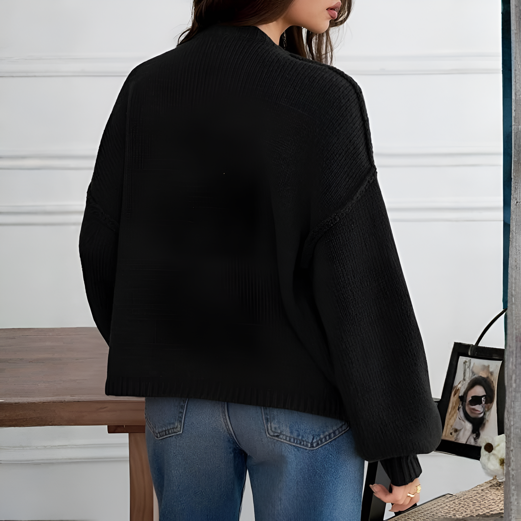 Oversized Button Up Knit Cardigan With Lantern Sleeves