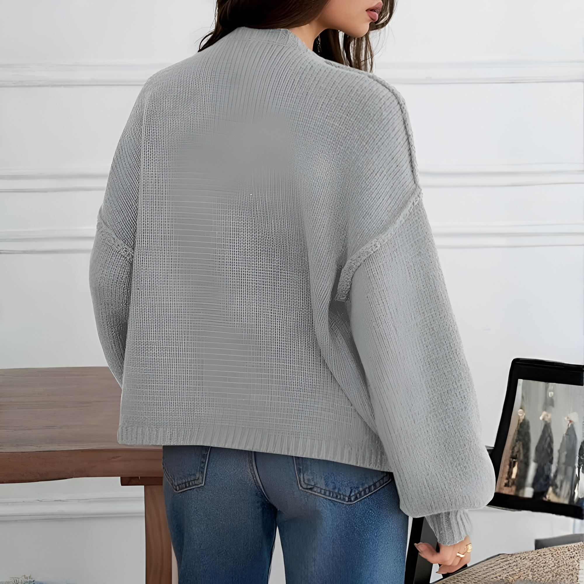 Oversized Button Up Knit Cardigan With Lantern Sleeves