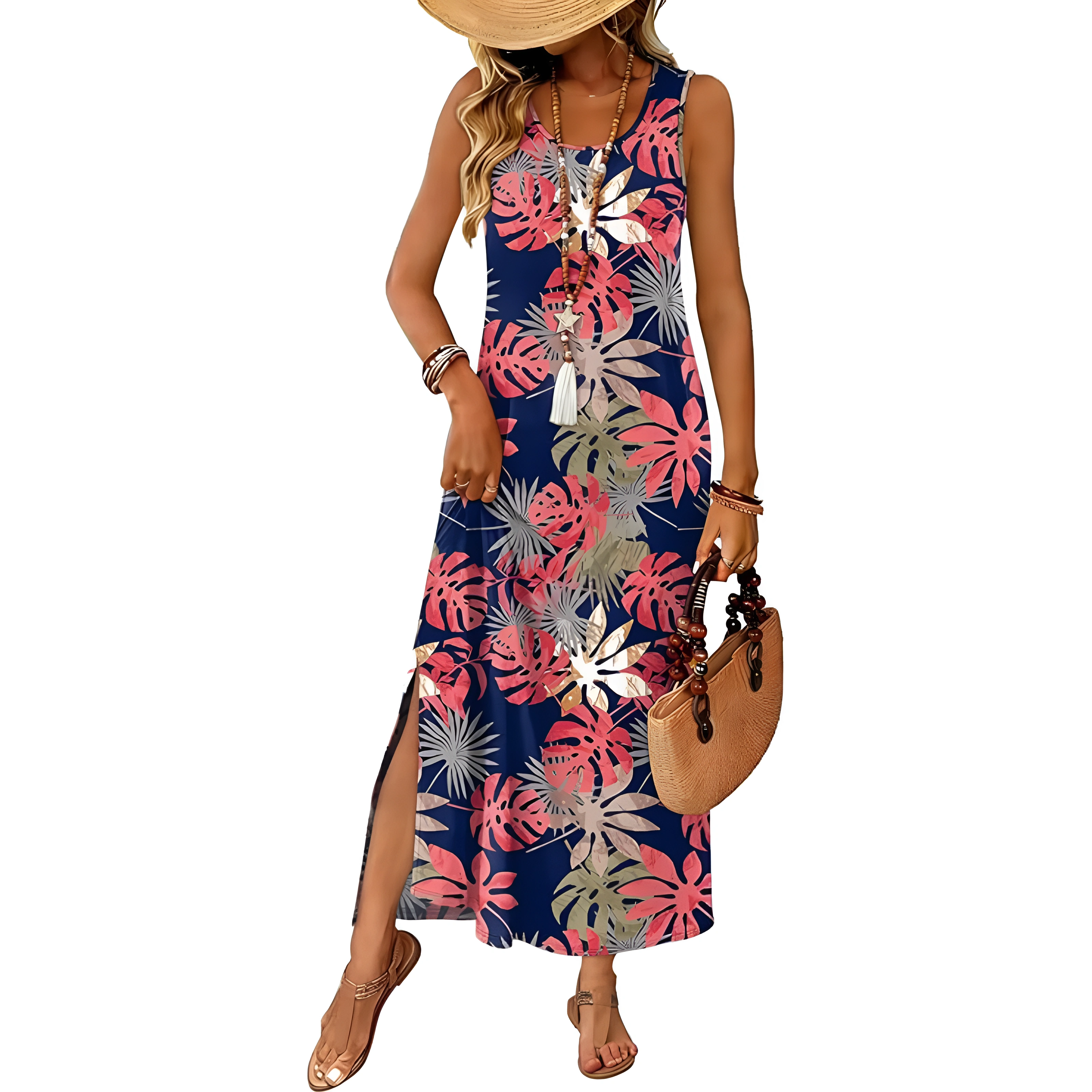 Sleeveless Maxi Beach Dress With Pockets For Women