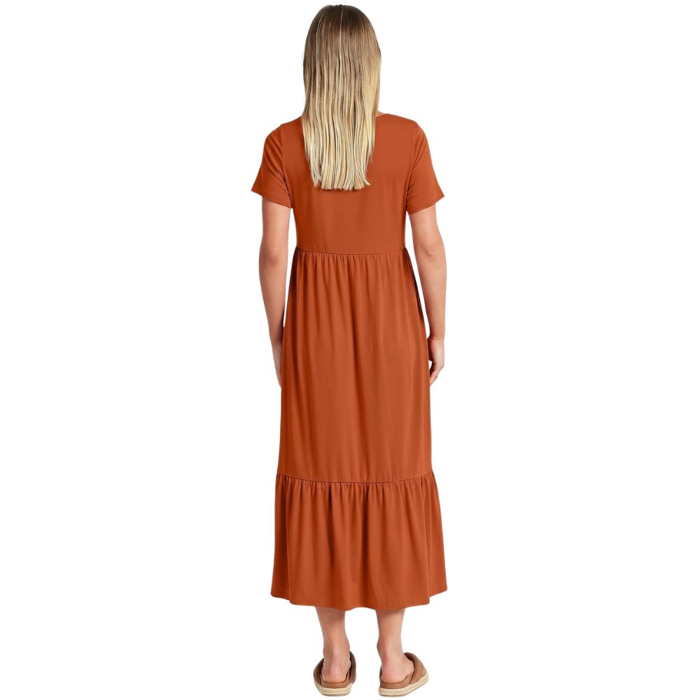 Casual Tiered Maxi T Shirt Dress With Pockets