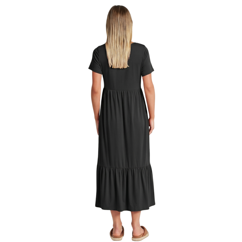 Casual Tiered Maxi T Shirt Dress With Pockets