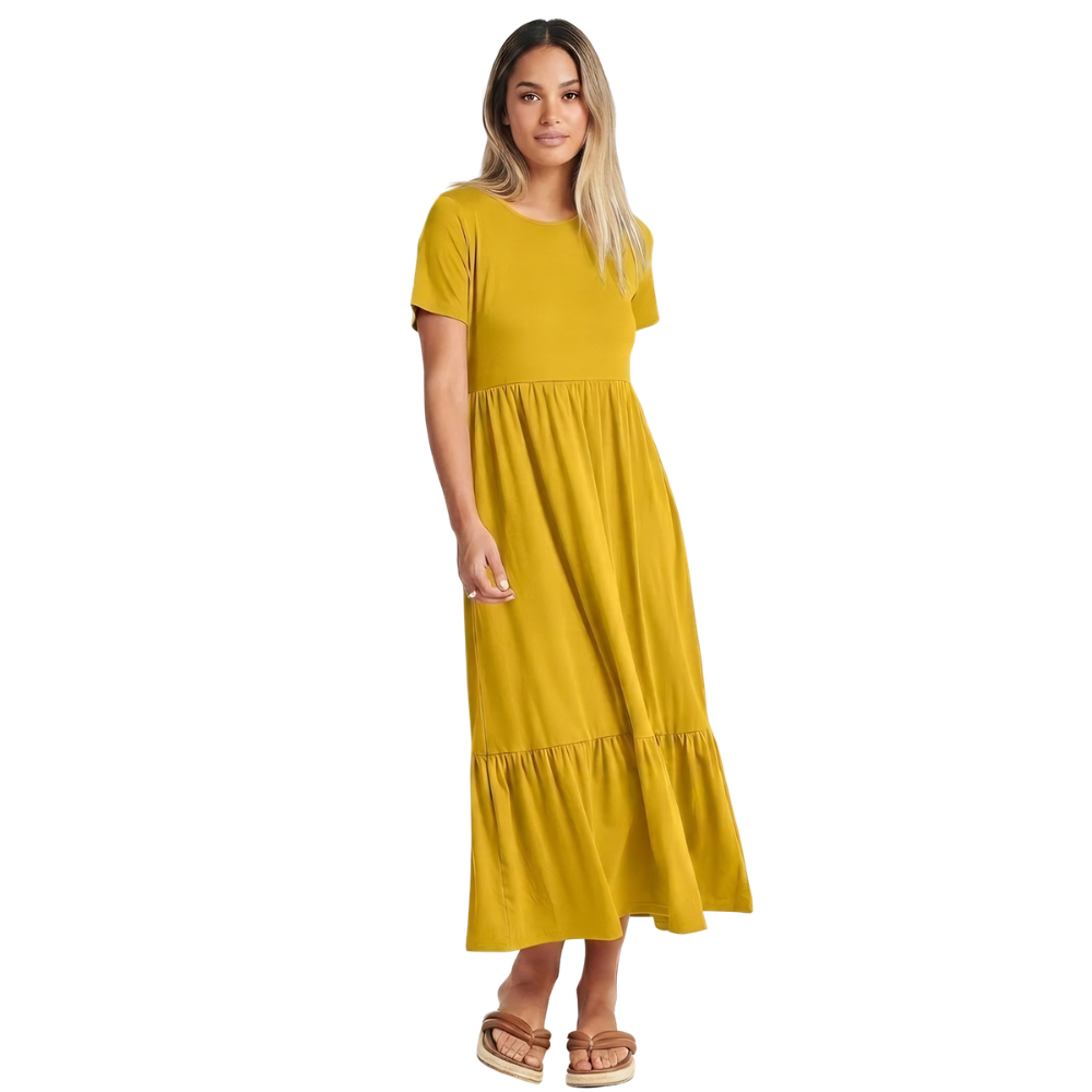 Casual Tiered Maxi T Shirt Dress With Pockets