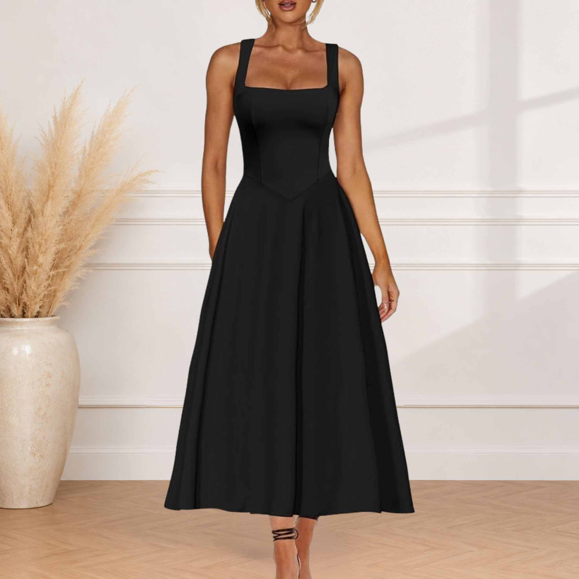 Sleeveless A Line Smocked Ruffle Flowy Maxi Dress 