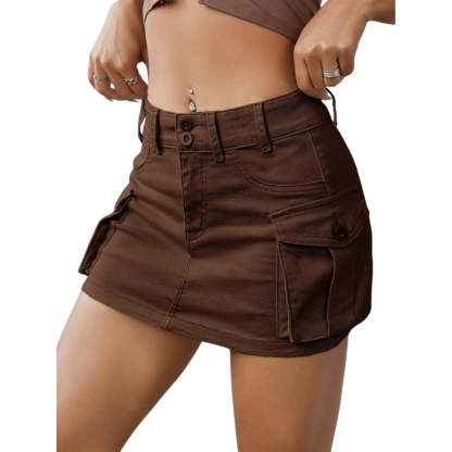 Flap Pocket Denim Mini Skirt