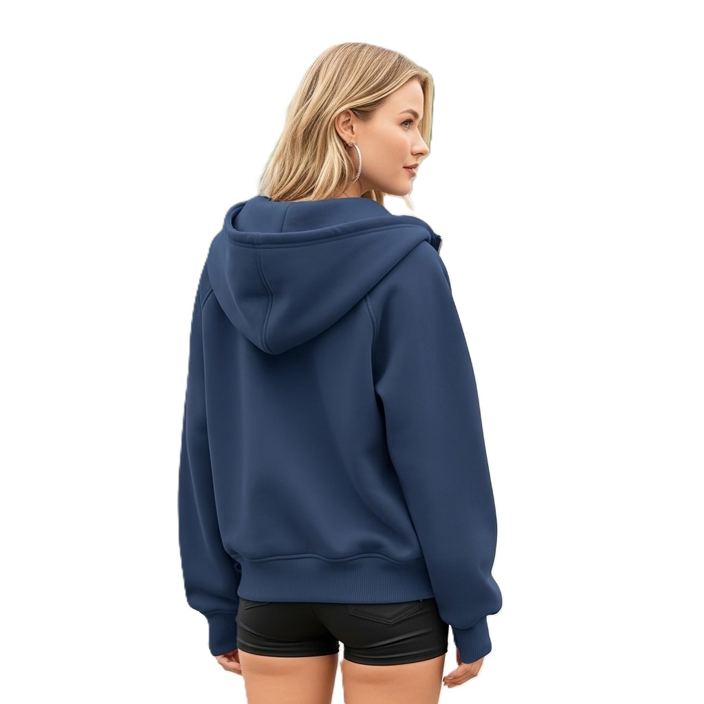 Half Zip Fleece Hoodie Sweatshirt With Oversized Fit Style For Women