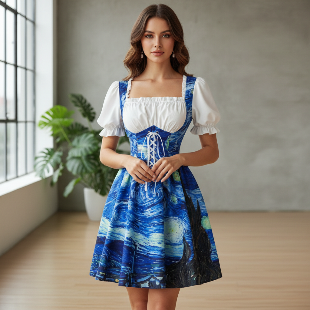 Cherry Printed A Line Summer Casual Dress For Women