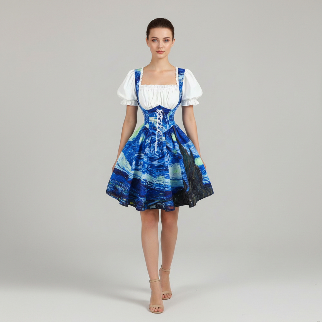 Cherry Printed A Line Summer Casual Dress For Women