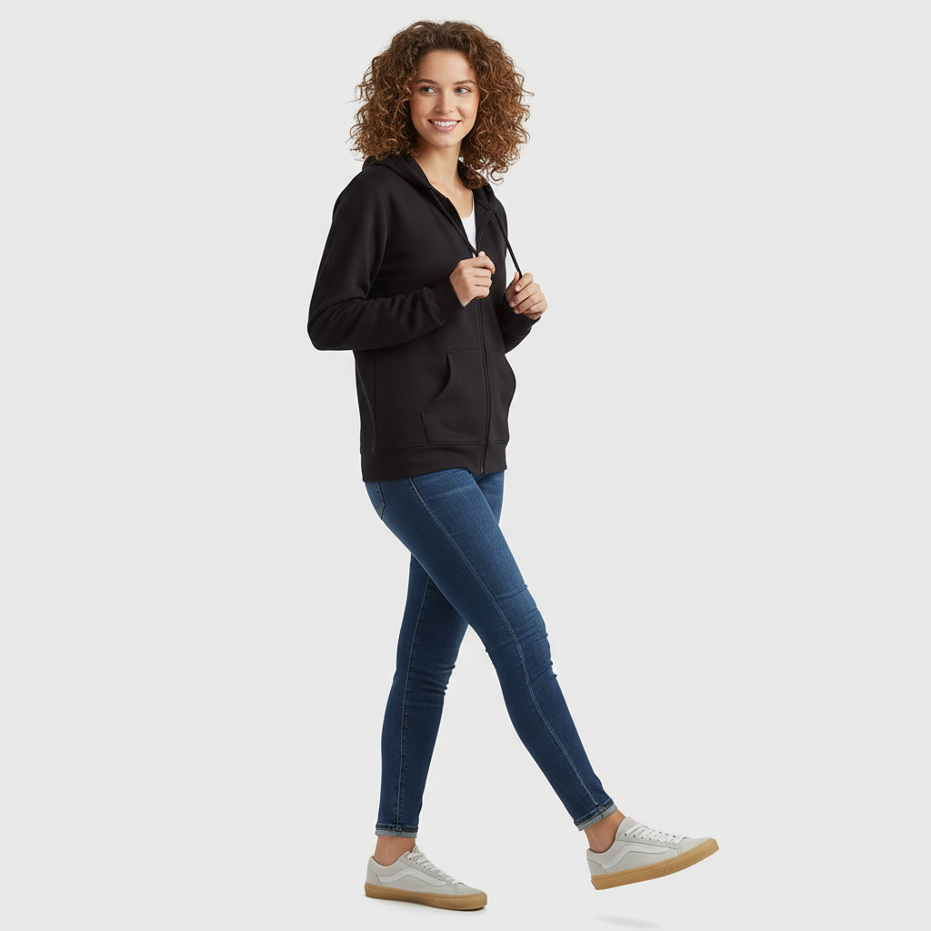 Casual Hoodie With Full Zip And Pockets For Women